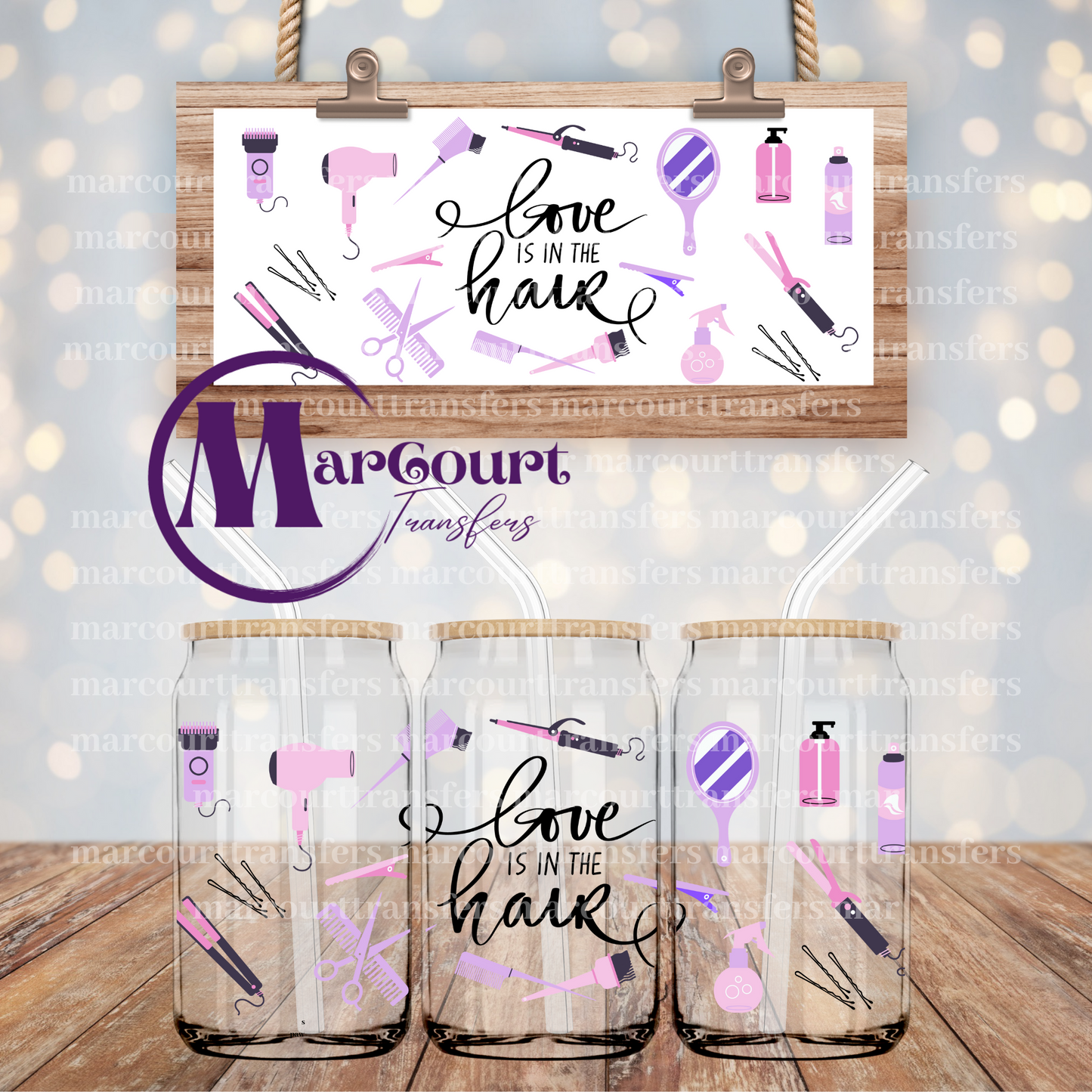 LOVE IS IN THE HAIR-16 0Z-UV DTF CUP WRAP