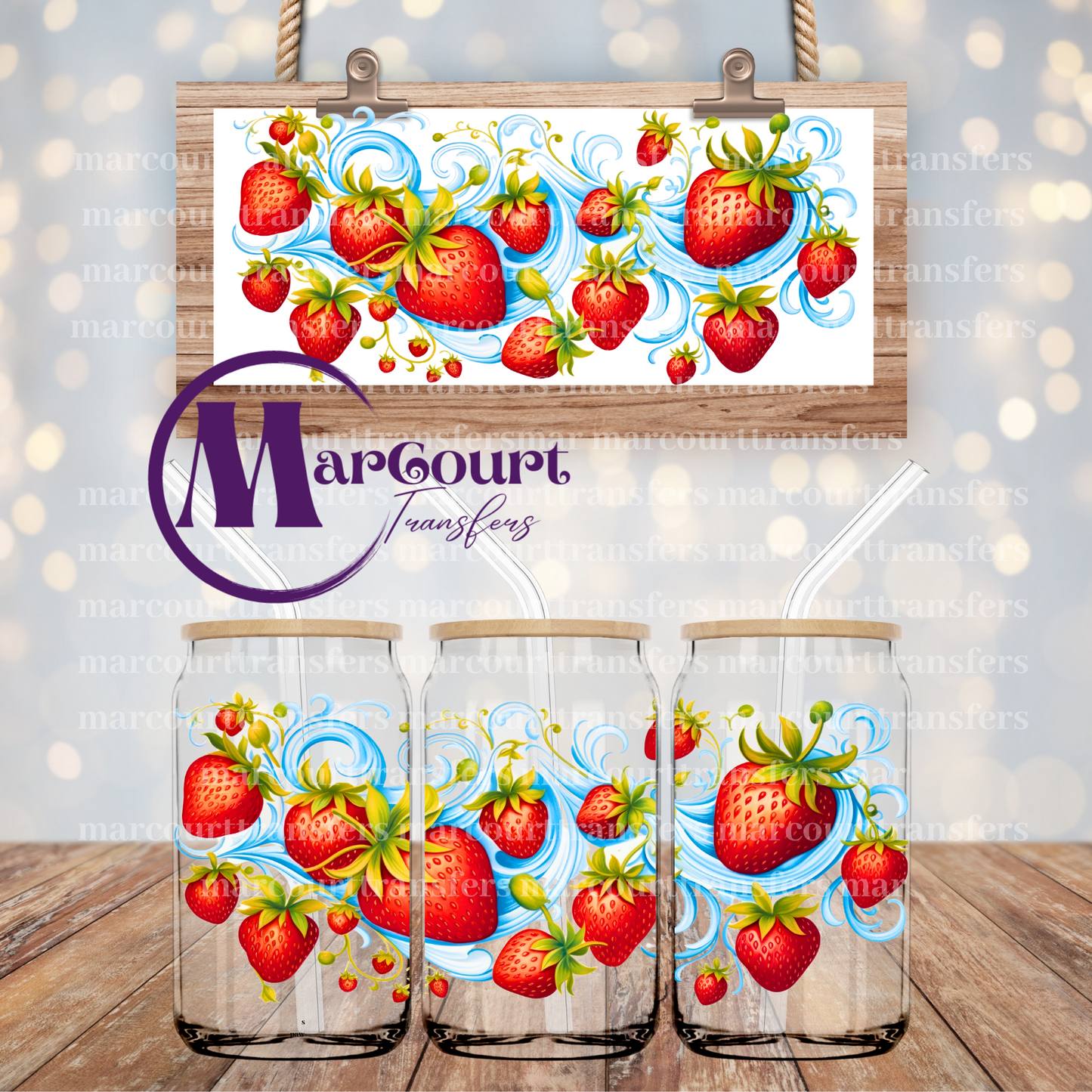 LUSCIOUS STRAWBERRIES-16 0Z-UV DTF CUP WRAP