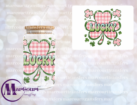 LUCKY PINK CHECKERED CLOVER-DECAL-UV DTF CUP WRAP