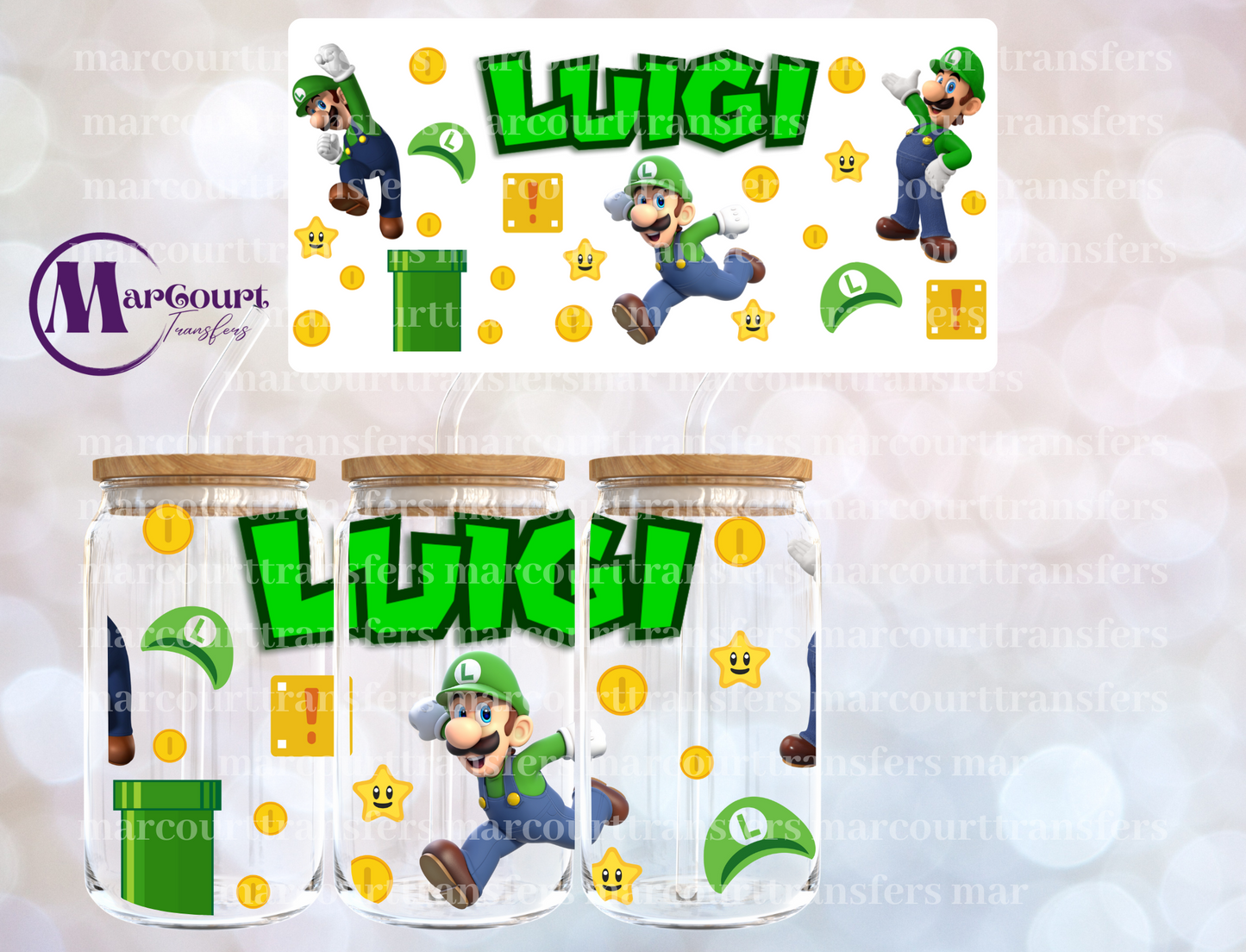 LUIGI MARIO BROS-16 0Z-UV DTF CUP WRAP