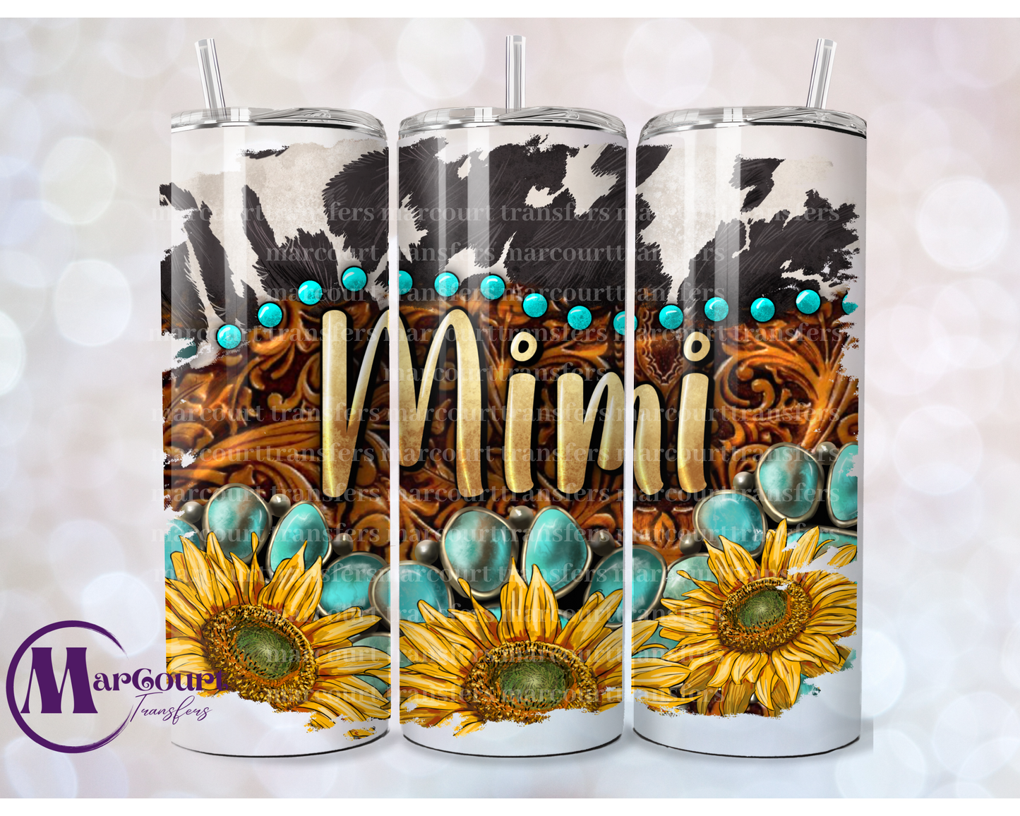 MIMI WESTERN SUNFLOWER AND COW PRINT-SKINNY TUMBLER TRANSFER