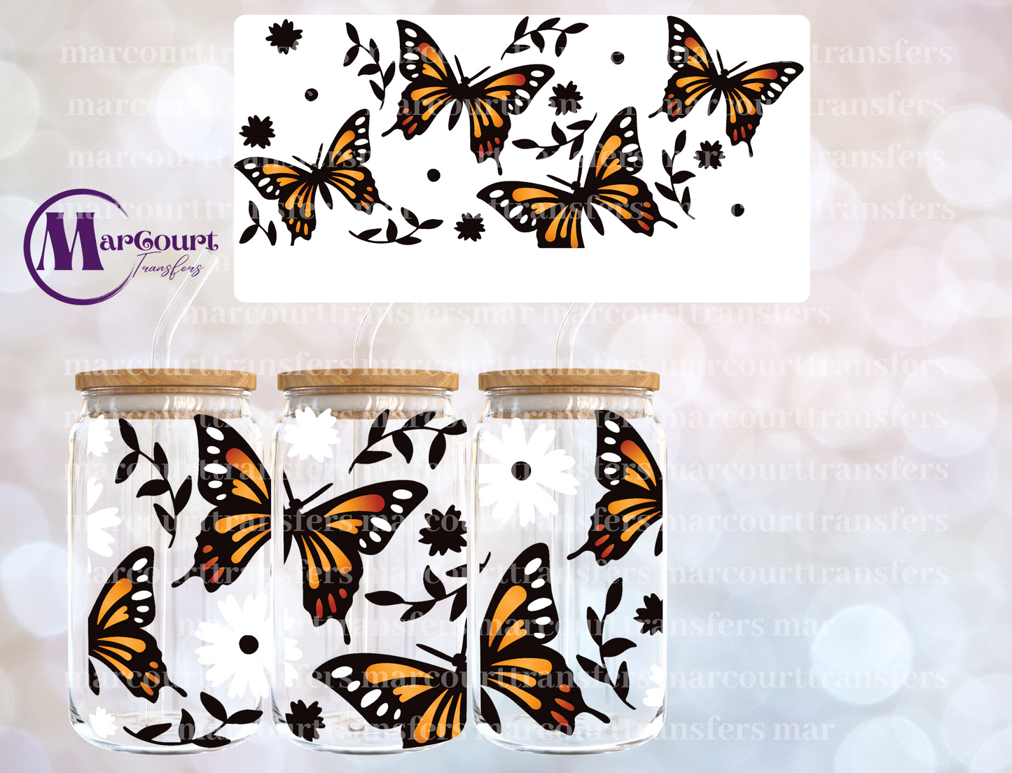 MONARCH BUTTERFLIES W FLOWERS-16 0Z-UV DTF CUP WRAP