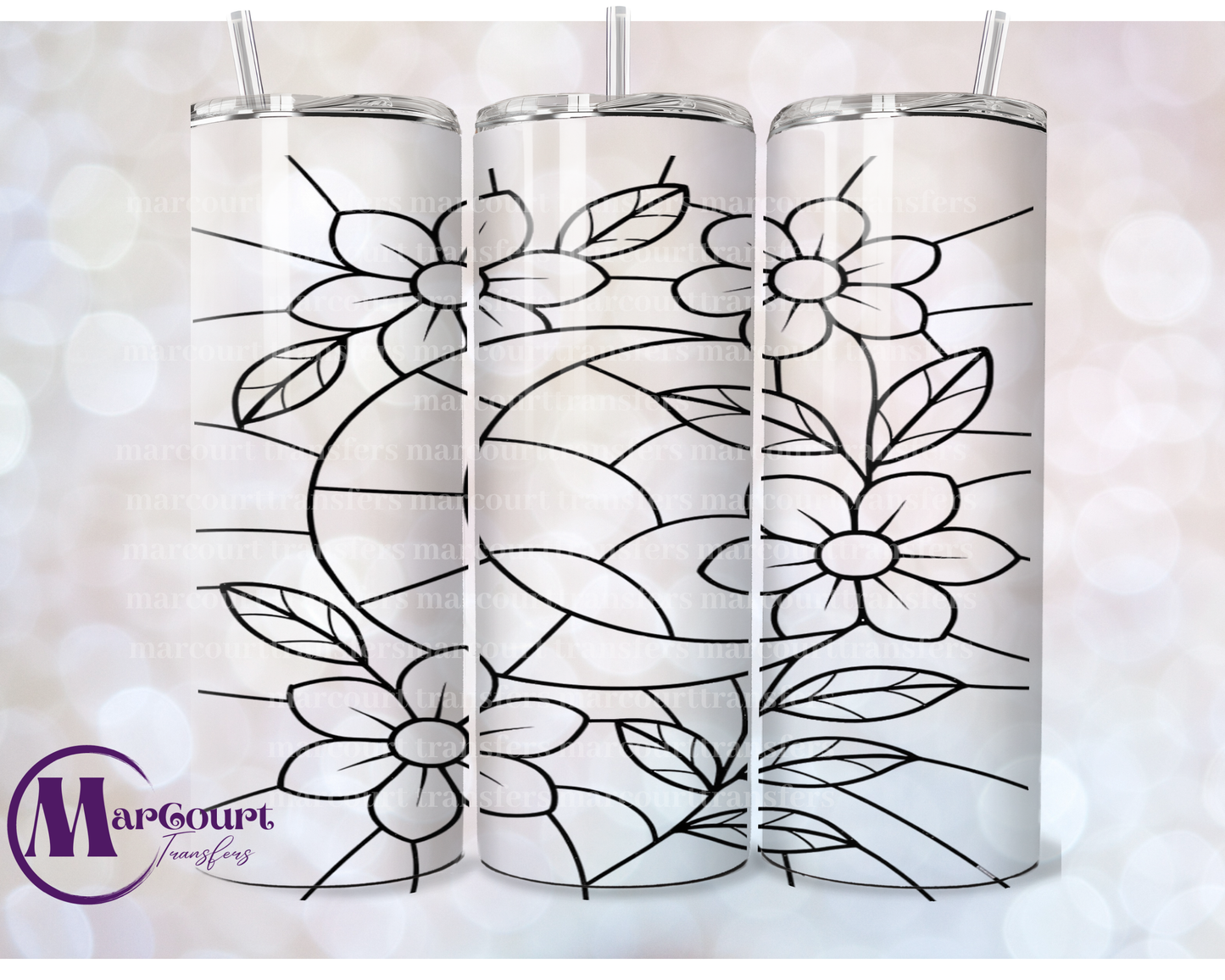 MOON AND FLOWERS GLASS WINDOW-SKINNY TUMBLER TRANSFER (SUBLIMATION)