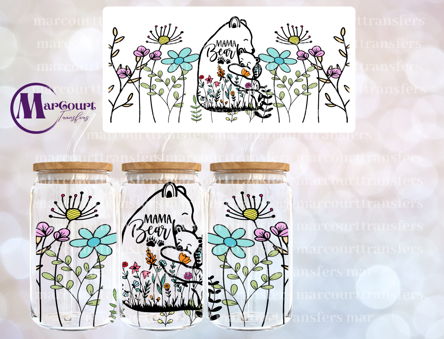 MAMA BEAR WILDFLOWERS-16 0Z-UV DTF CUP WRAP