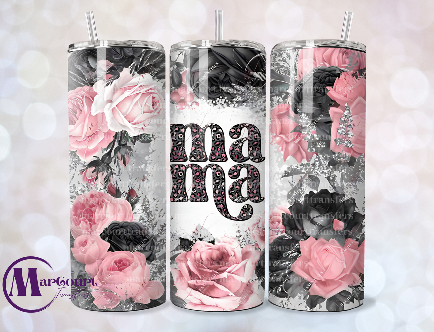 MAMA BLACK AND PINK-SKINNY TUMBLER TRANSFER