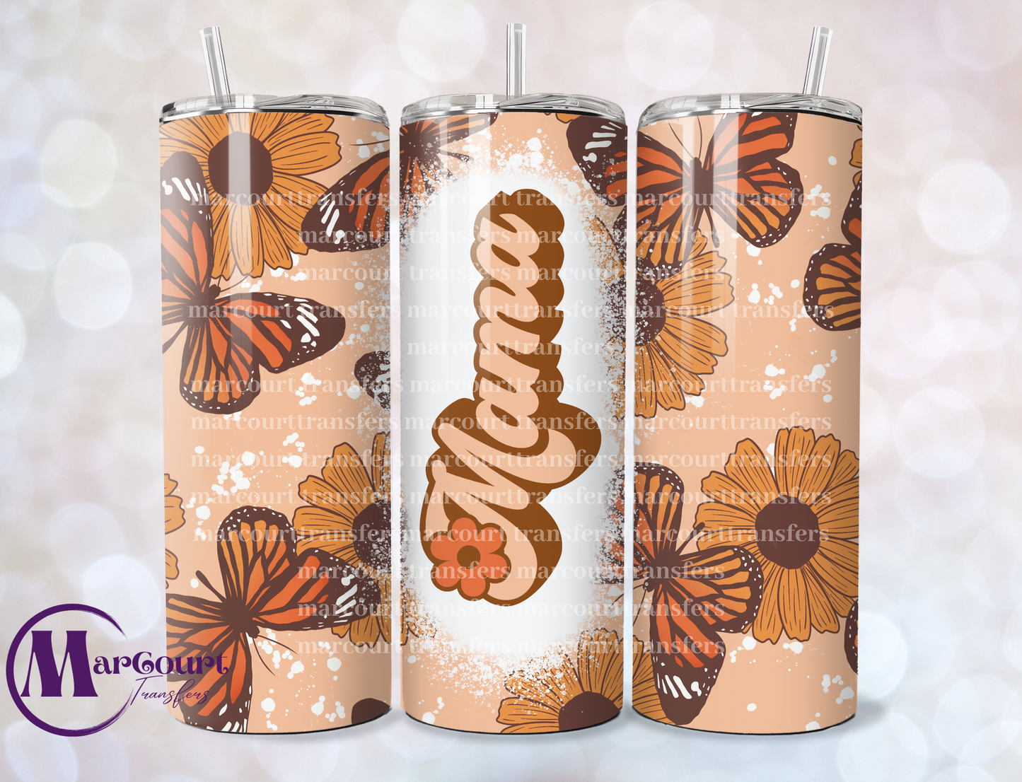 MAMA RETRO BUTTERFLIES-SKINNY TUMBLER TRANSFER