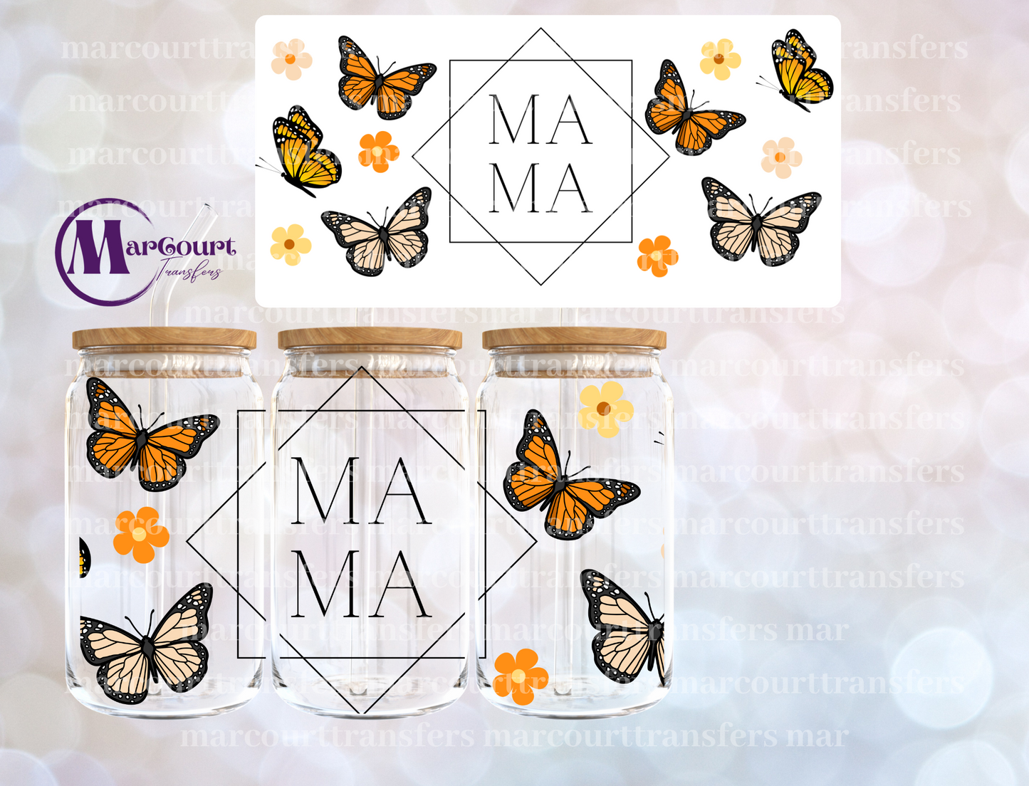 MAMA BUTTERFLIES-16 0Z-UV DTF CUP WRAP