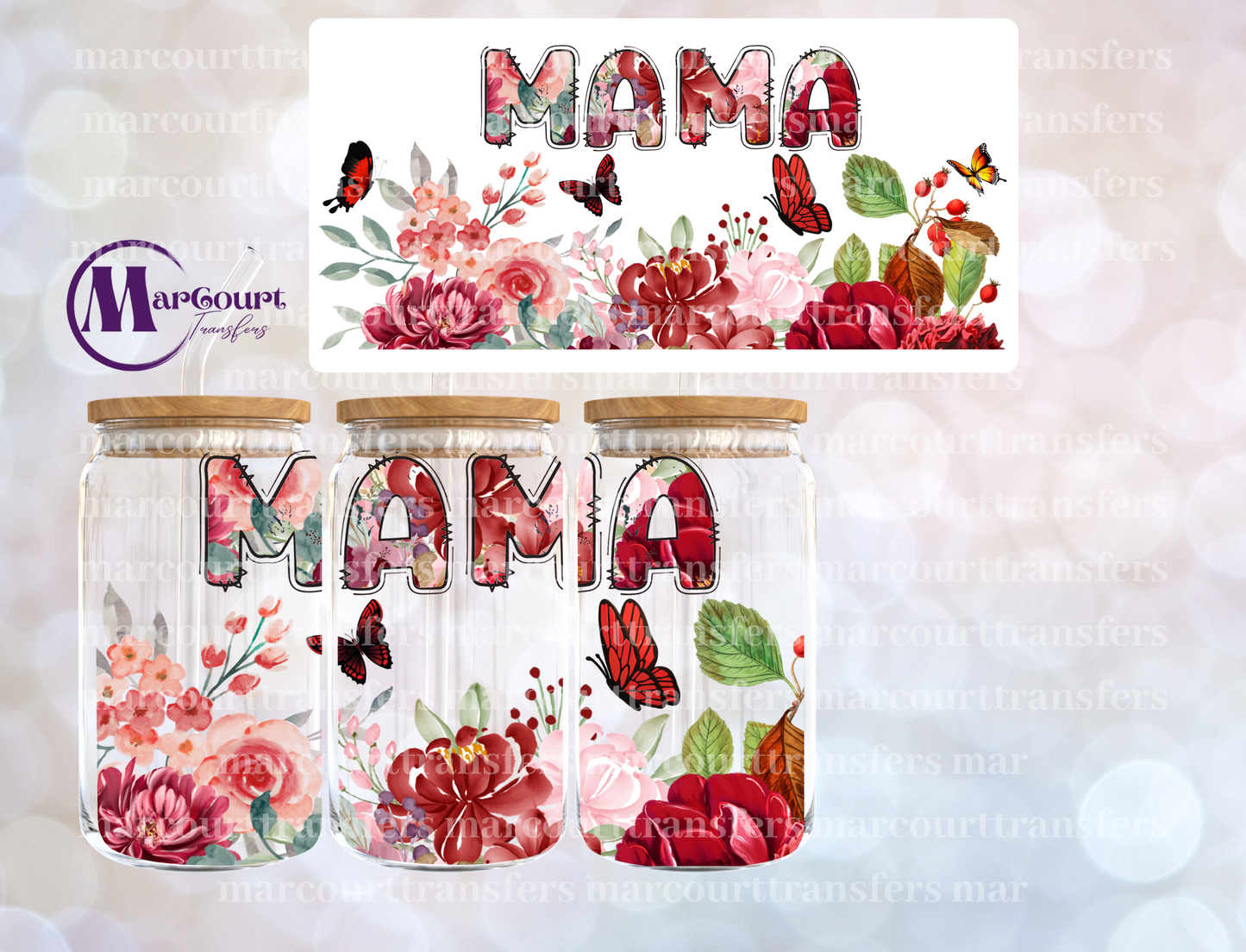 MAMA FLOWER AND BUTTERFLIES-16 0Z-UV DTF CUP WRAP