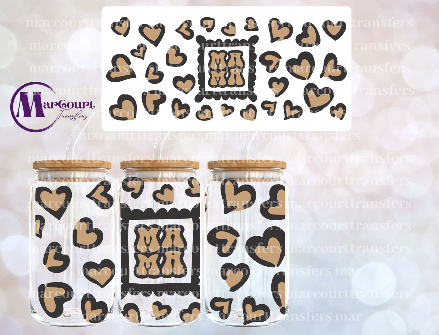 MAMA LEOPARD HEART-16 0Z-UV DTF CUP WRAP