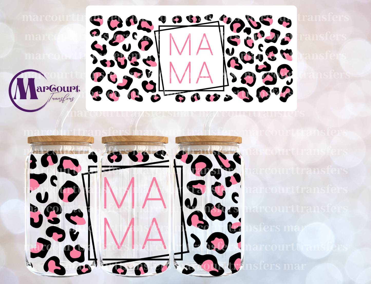 MAMA LEOPARD PINK-16 0Z-UV DTF CUP WRAP