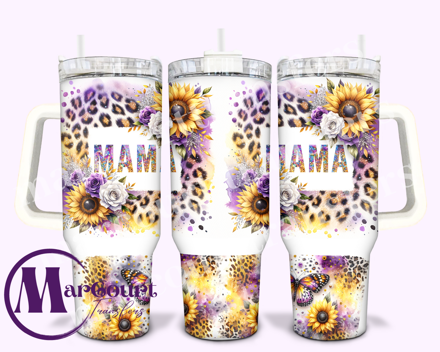 MAMA PURPLE CHEETAH AND SUNFLOWER-40 0Z-UV DTF CUP WRAP