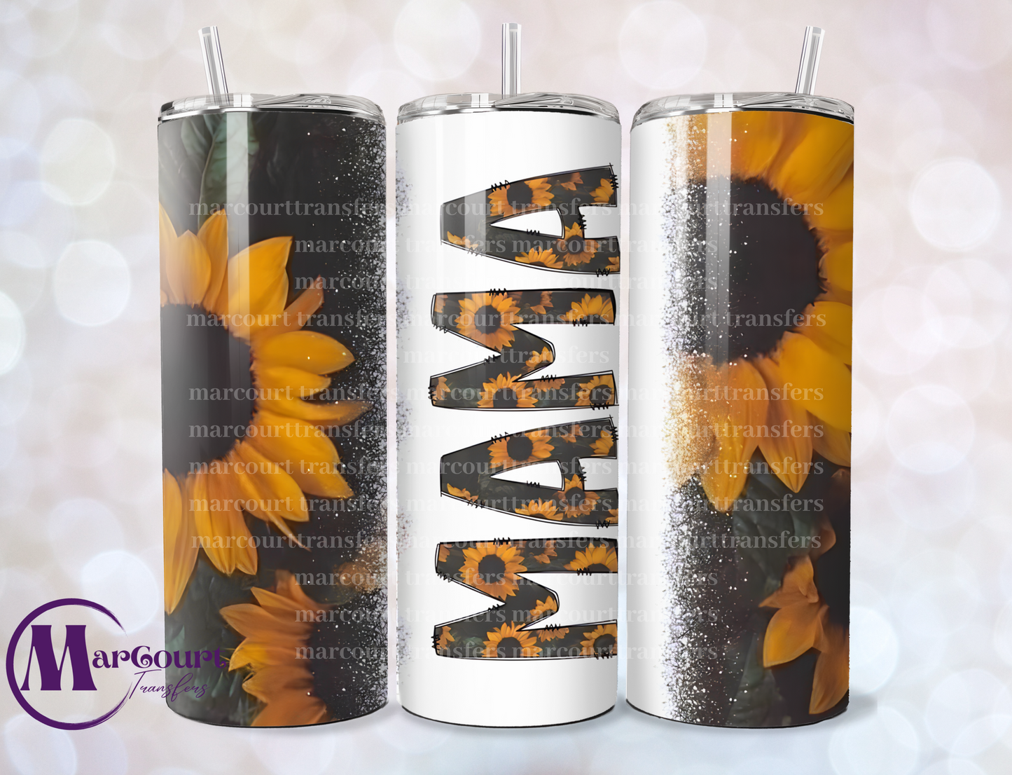 MAMA SUNFLOWERS WITH BLEACH MIDDLE-SKINNY TUMBLER TRANSFER