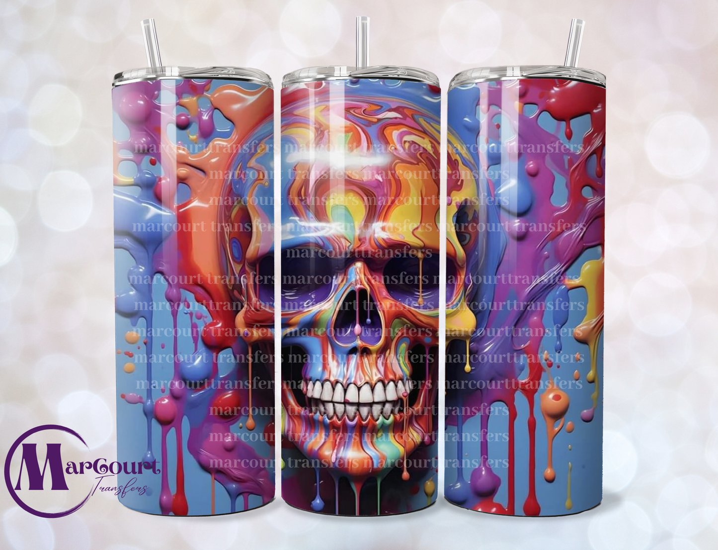 SKULL WITH MARBLE PAINT 3 D -SKINNY TUMBLER TRANSFER