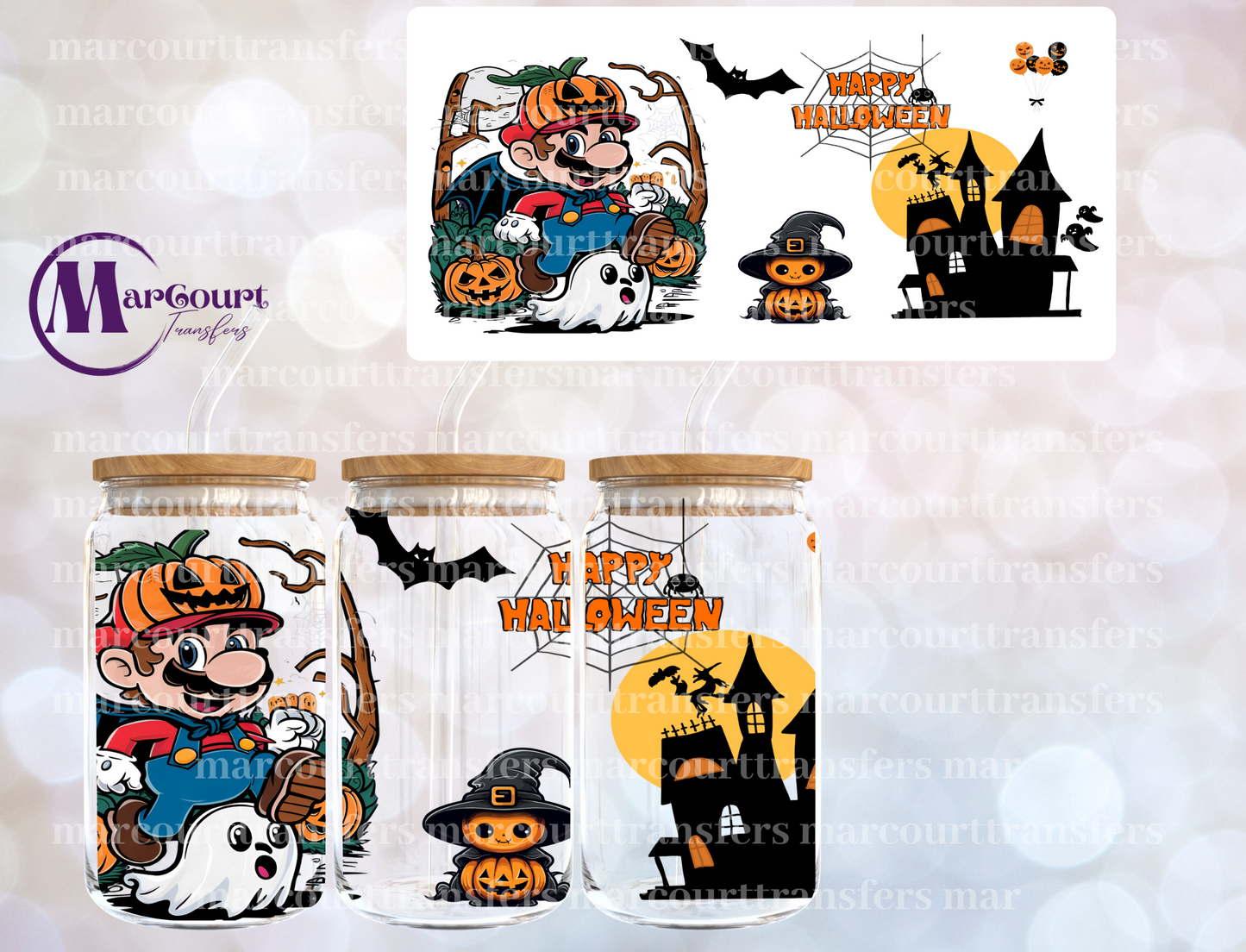 MARIO HALLOWEEN-16 0Z-UV DTF CUP WRAP