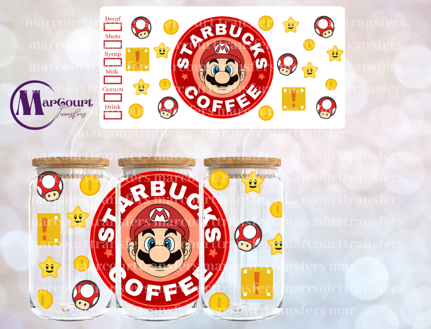 SUPER MARIO STARBUCKS 2-16 0Z-UV DTF CUP WRAP