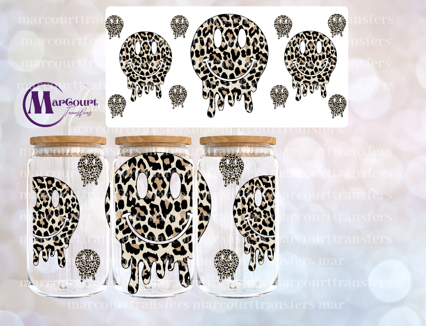 CHEETAH MELTING SMILEYS-16 0Z-UV DTF CUP WRAP