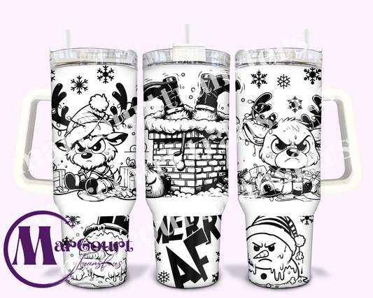 MERRY AF BLACK AND WHITE-40 0Z-SUBLIMATION TUMBLER TRANSFER