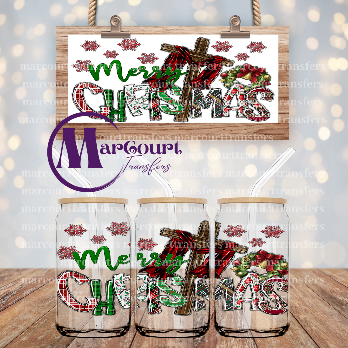 MERRY  CHRIST MAS-16 0Z-UV DTF CUP WRAP