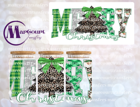 MERRY CHRISTMAS GREEN CHEETAH TREE-16 0Z-UV DTF CUP WRAP