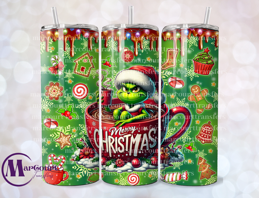 MERRY CHRISTMAS GRINCH HOT CHOCOLATE-SKINNY TUMBLER TRANSFER