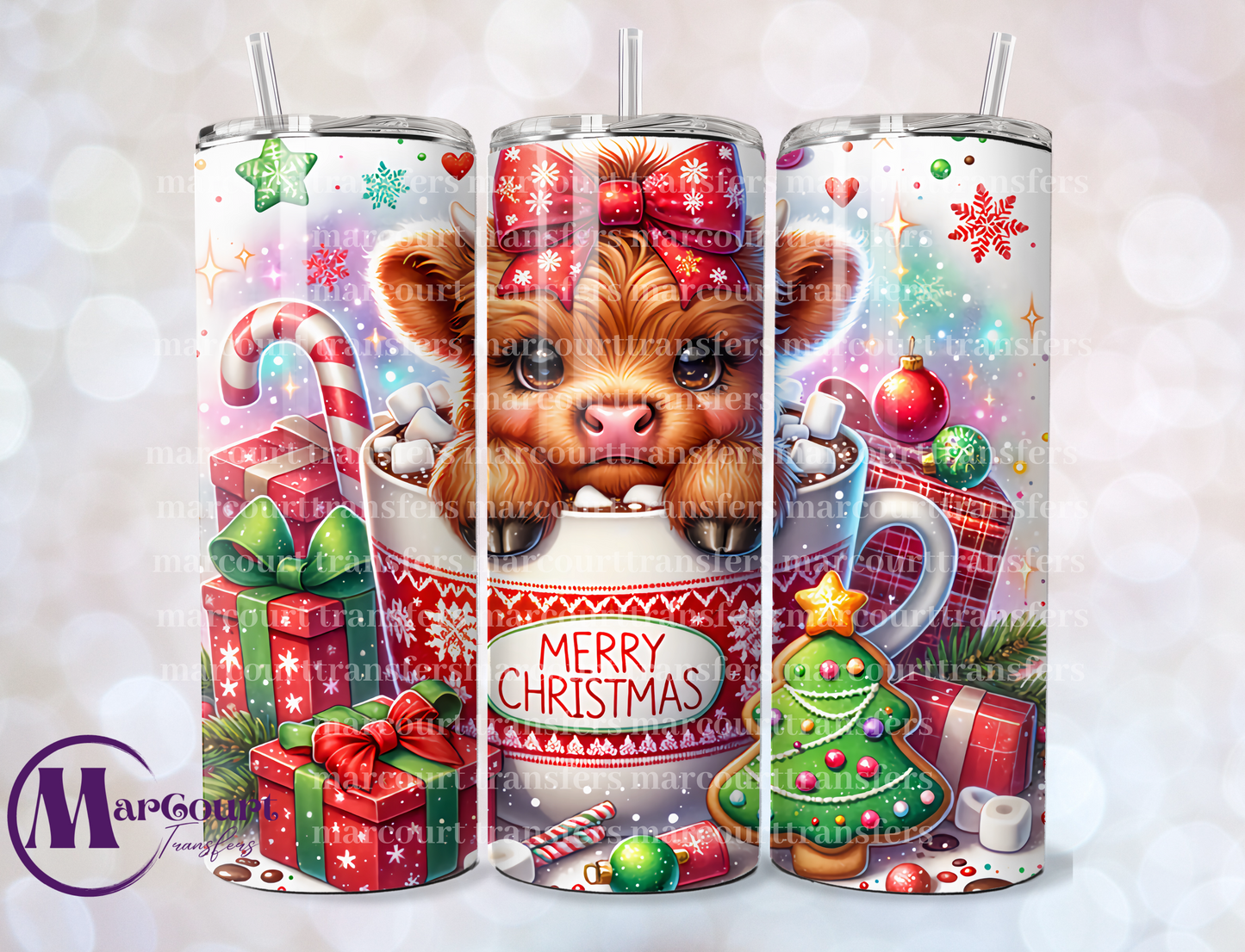 MERRY CHRISTMAS HIGHLAND COW-SKINNY TUMBLER TRANSFER