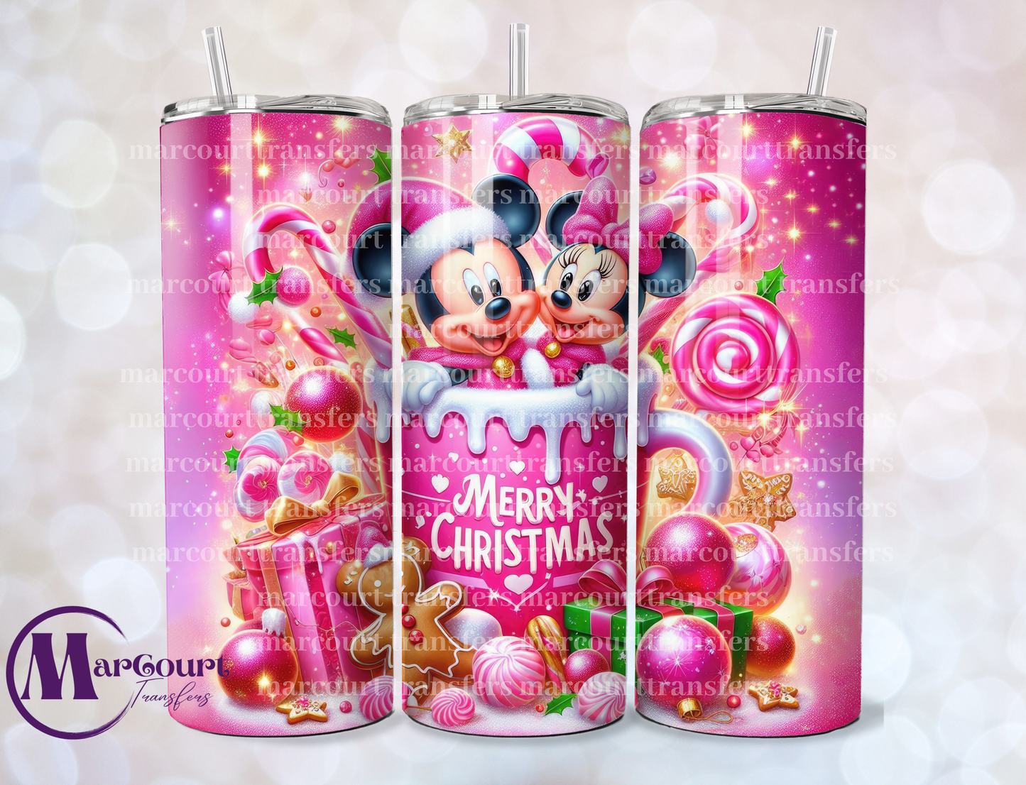 MERRY CHRISTMAS MICKEY AND MINNIE SWEETS-SKINNY TUMBLER TRANSFER