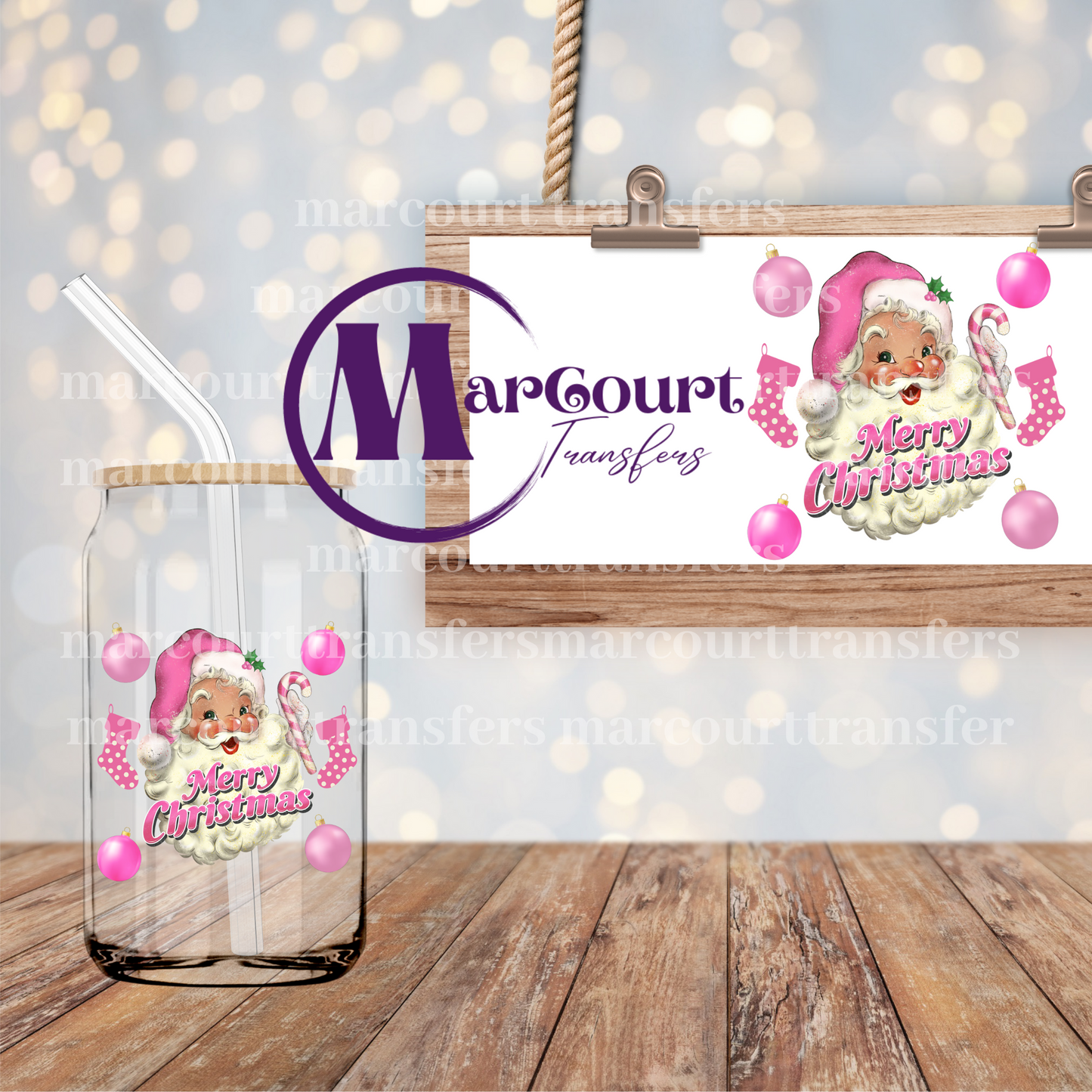 MERRY CHRISTMAS PINK SANTA-DECAL-UV DTF CUP WRAP