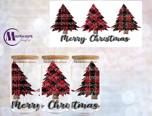 MERRY CHRISTMAS PLAID TREES-16 0Z-UV DTF CUP WRAP