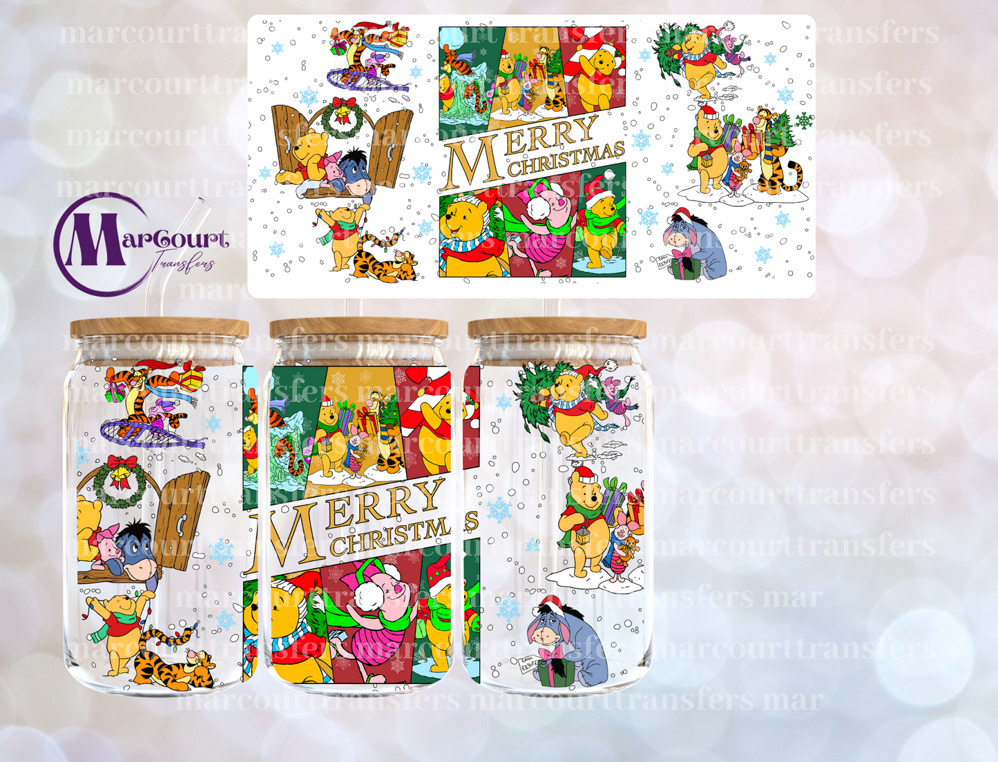 MERRY CHRISTMAS POOH-16 0Z-UV DTF CUP WRAP