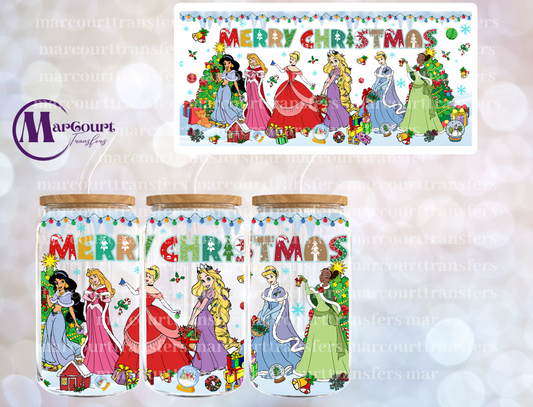 MERRY CHRISTMAS PRINCESSES-16 0Z-UV DTF CUP WRAP