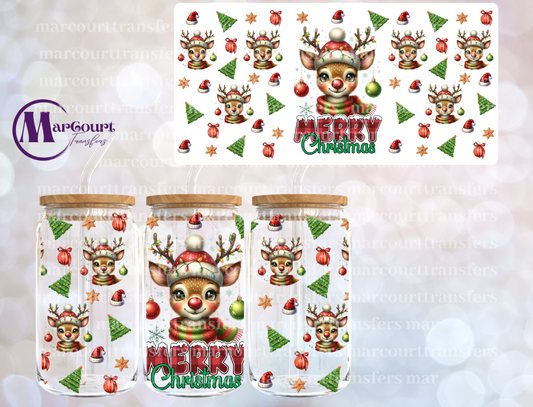 MERRY CHRISTMAS REINDEER-16 0Z-UV DTF CUP WRAP