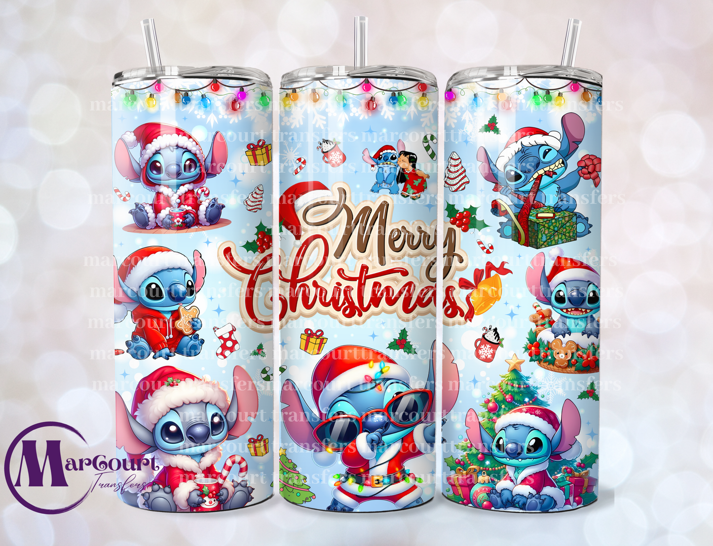 MERRY CHRISTMAS STITCH 2-SKINNY TUMBLER TRANSFER