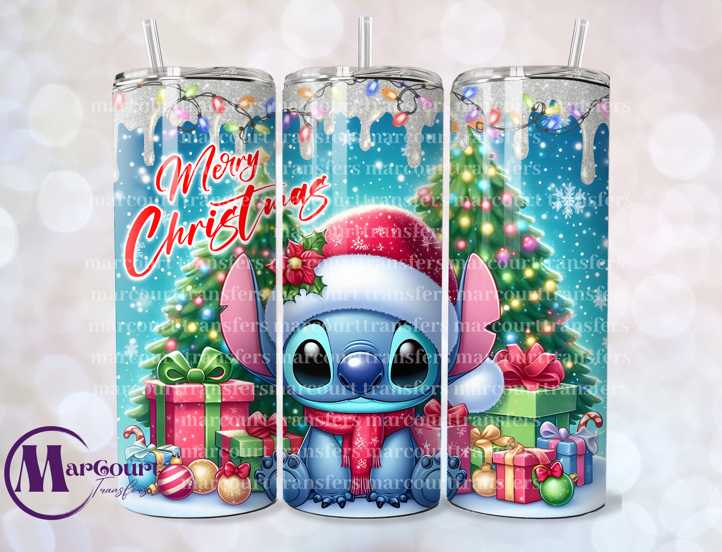 MERRY CHRISTMAS STITCH SUB-SKINNY TUMBLER TRANSFER