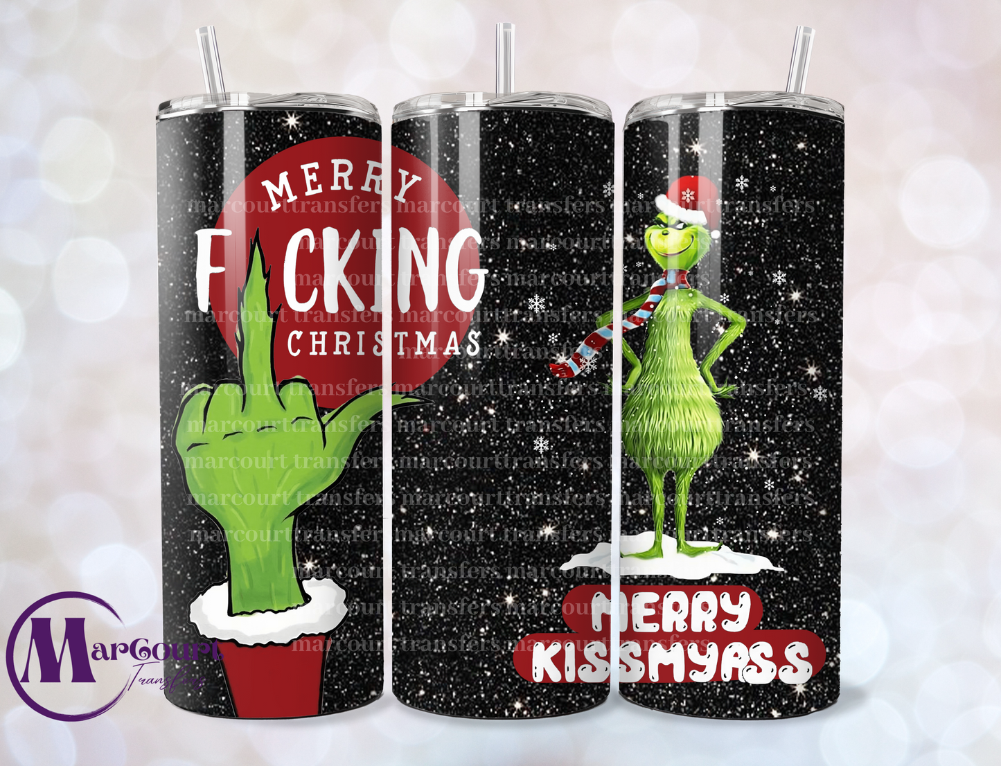 MERRY FING CHRISTMAS GRINCH-SKINNY TUMBLER TRANSFER