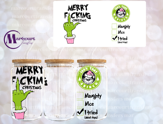 MERRY F ING CHRISTMAS GRINCH-16 0Z-UV DTF CUP WRAP