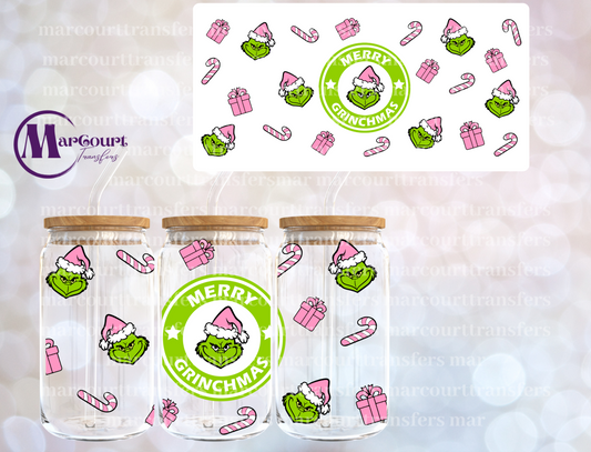 MERRY GRINCHMAS GIFTS AND CANDY CANES PINK-16 0Z-UV DTF CUP WRAP