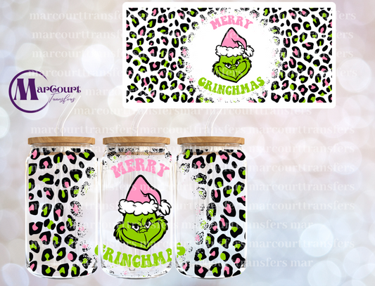 MERRY GRINCHMAS PINK AND GREEN LEOPARD-16 0Z-UV DTF CUP WRAP