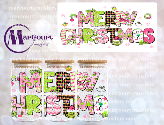 MERRY CHRISTMAS GRINCH PINK PATTERN- 16 0Z-UV DTF CUP WRAP