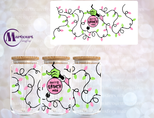 MERRY GRINCHMAS PINK AND GREEN LIGHTS-16 0Z-UV DTF CUP WRAP