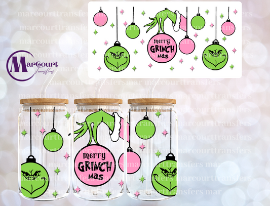 MRERY GRINCHMAS PINK AND GREEN ORNAMENTS-16 0Z-UV DTF CUP WRAP