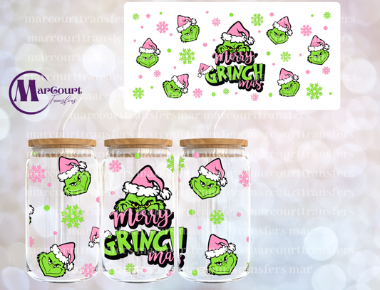 MERRY GRINCHMAS SNOWFLAKES PINK-16 0Z-UV DTF CUP WRAP