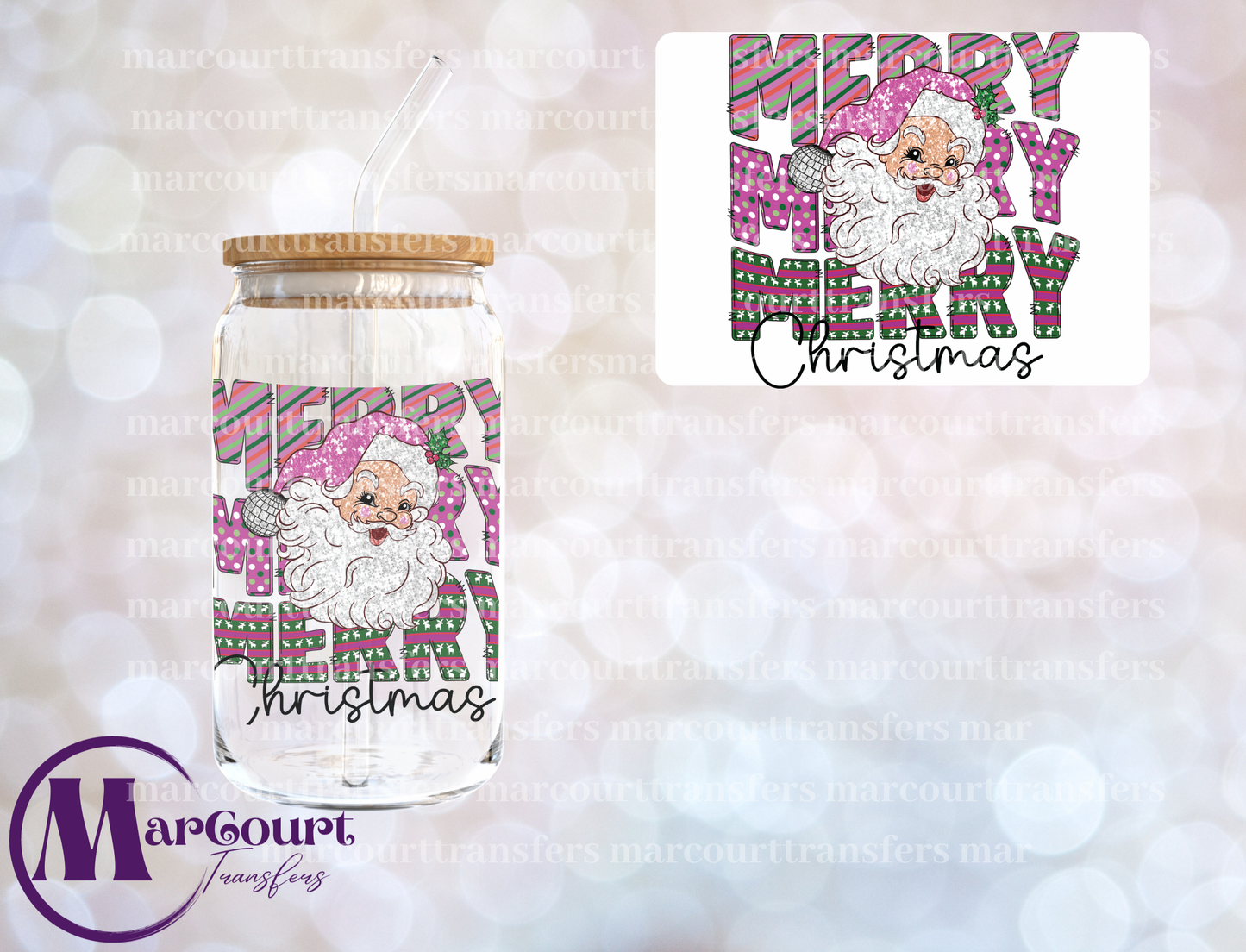 MERRY MERRY MERRY CHRISTMAS FAUX GLITTER SANTA-DECAL-UV DTF CUP WRAP