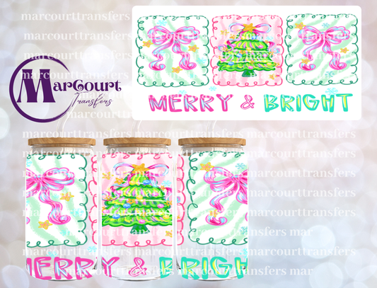 MERRY AND BRIGHT PREPPY-16 0Z-UV DTF CUP WRAP
