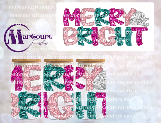 MERRY & BRIGHT SEQUINS-16 0Z-UV DTF CUP WRAP