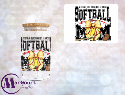 MESSY HAIR LOUD CHEERS LOTS OF SNACKS SOFTBALL MOM-DECAL-UV DTF CUP WRAP