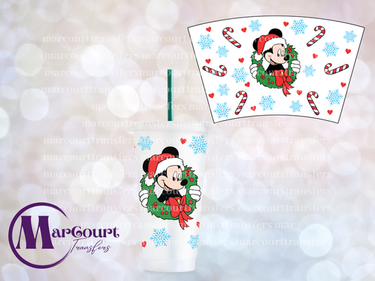 MICKEY CHRISTMAS WREATH WITH CANDY CANES-24 0Z VENTI COLD CUP -UV DTF CUP WRAP