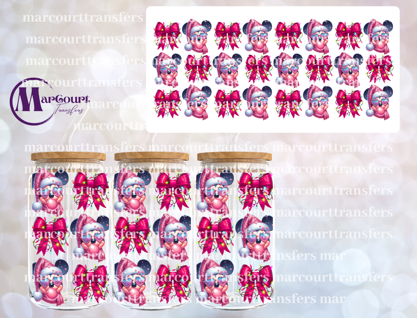MICKEY BUBBLEGUM CHRISTMAS-16 0Z-UV DTF CUP WRAP