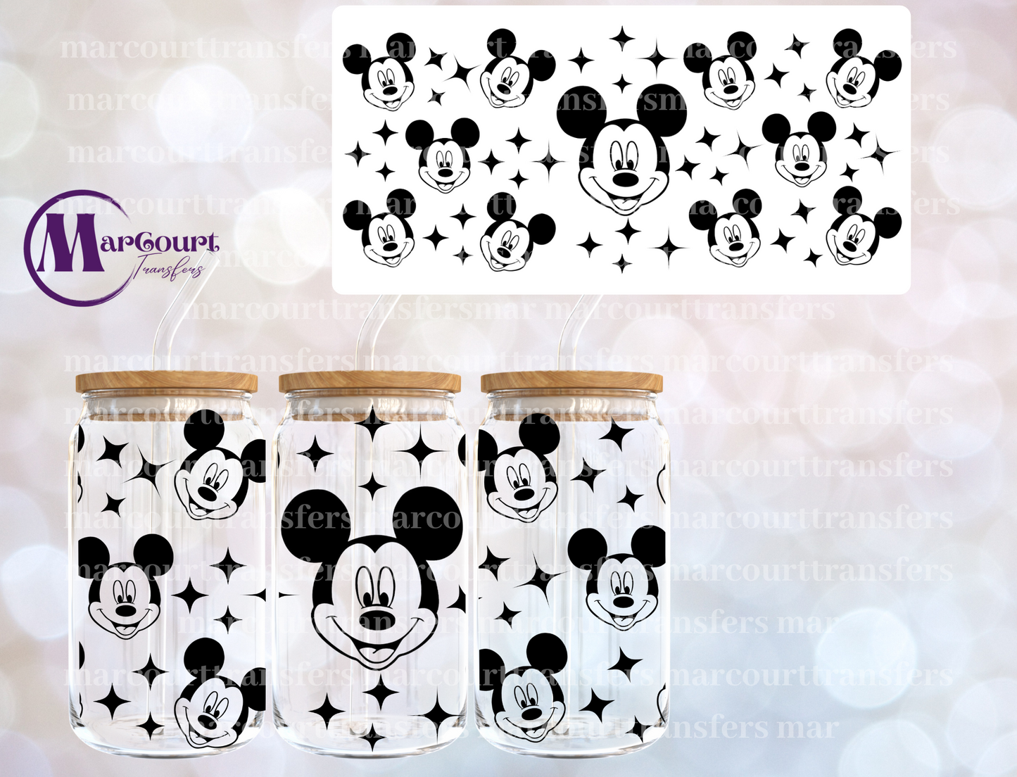 MICKEY BLACK HEAD AND STARS-16 0Z-UV DTF CUP WRAP