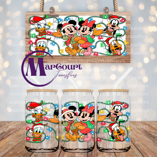 MOUSE AND FRIENDS CHRISTMAS LIGHTS-16 0Z-UV DTF CUP WRAP