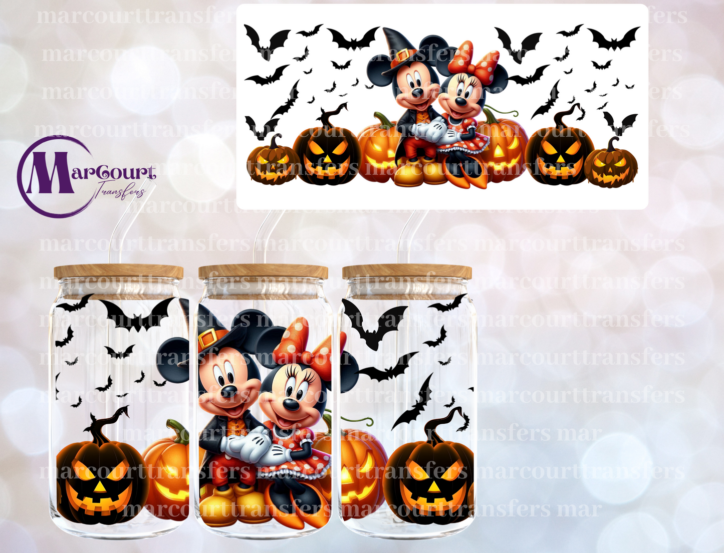 MICKEY AND MINNIE WITH JACK O LANTERNS-16 0Z-UV DTF CUP WRAP